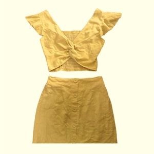 Shein yellow crop top and high waisted skirt